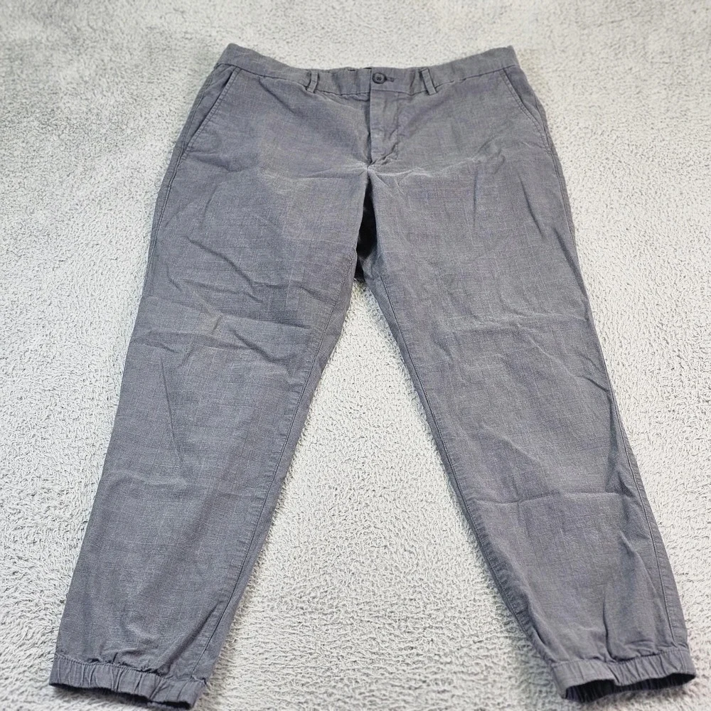 Banana Republic‎ Pants Mens 36x30 Gray Plaid Jogger Elastic Cuff Stretch Casual